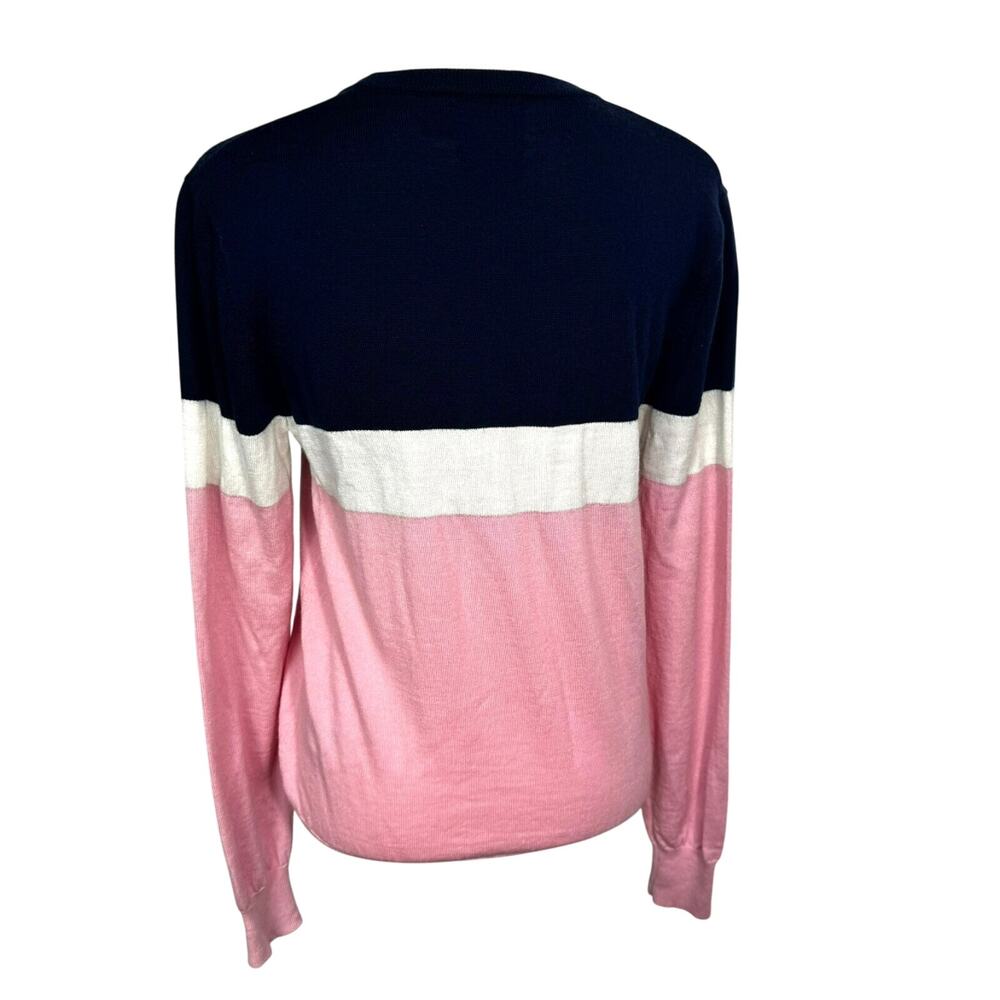 POLO RALPH LAUREN Women's Medium Navy White Pink Merino Wool LOVED Pony Sweater - Picture 2 of 10